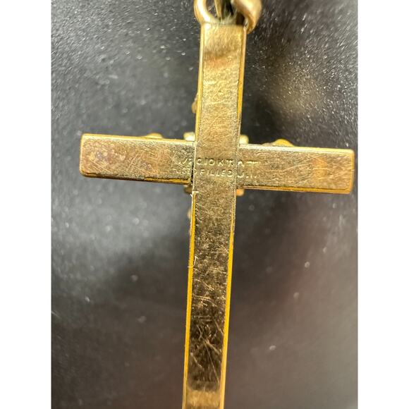 Vintage 1/20 10k Gold Filled Blue Topaz Cross Pendant Necklace C.T Signed - Picture 5 of 9